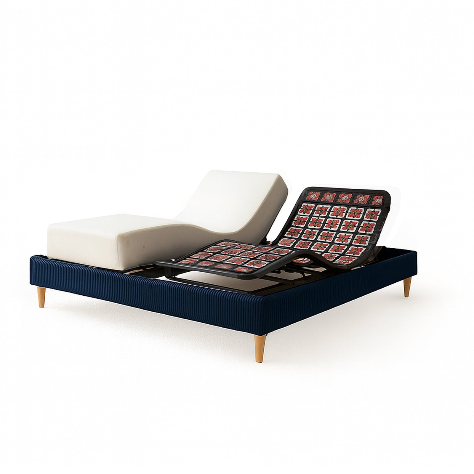 Pack lit électrique orthopédique, velours côtelé bleu, matelas inclus - Collection Technoflex