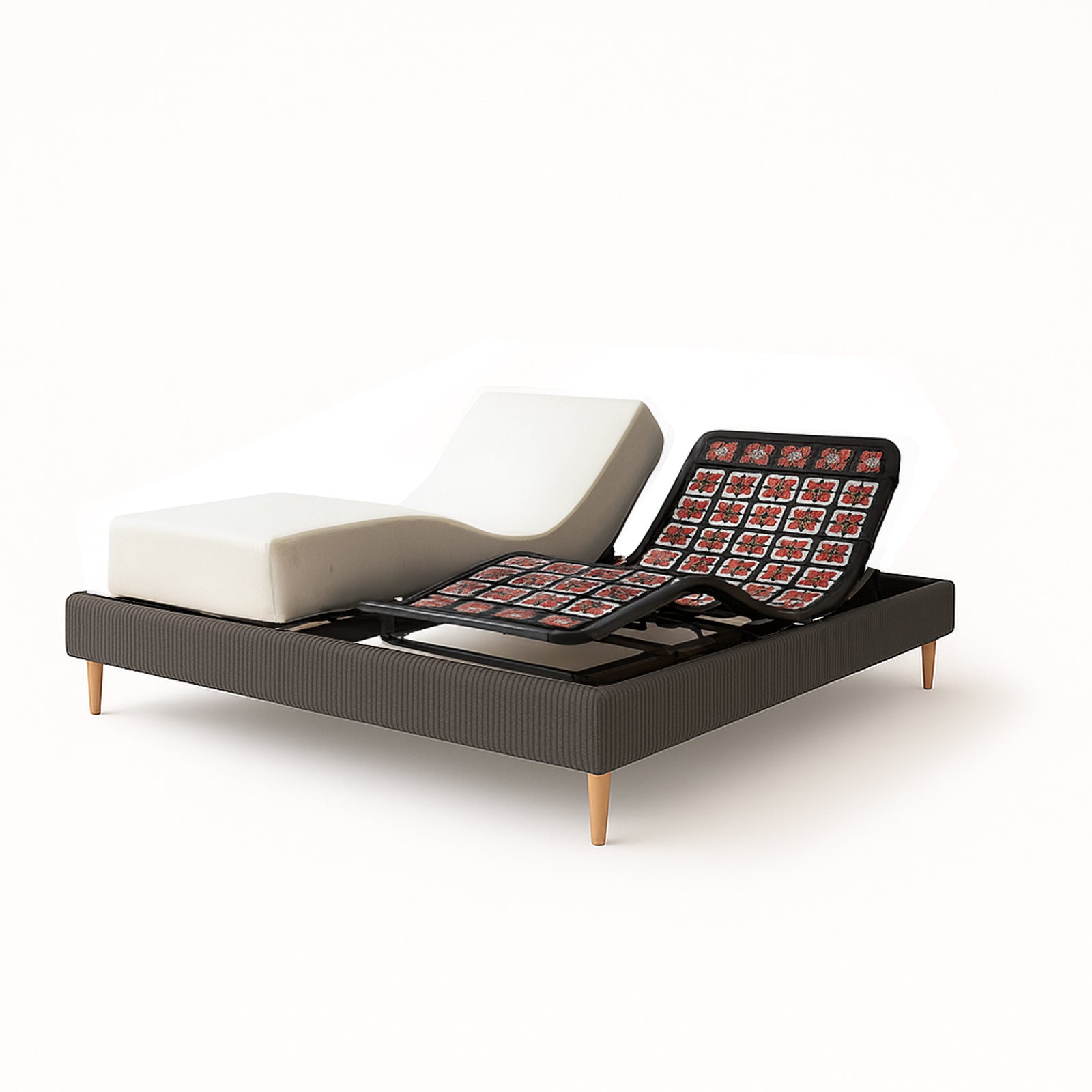 Pack lit électrique orthopédique, velours côtelé gris, matelas inclus - Collection Technoflex