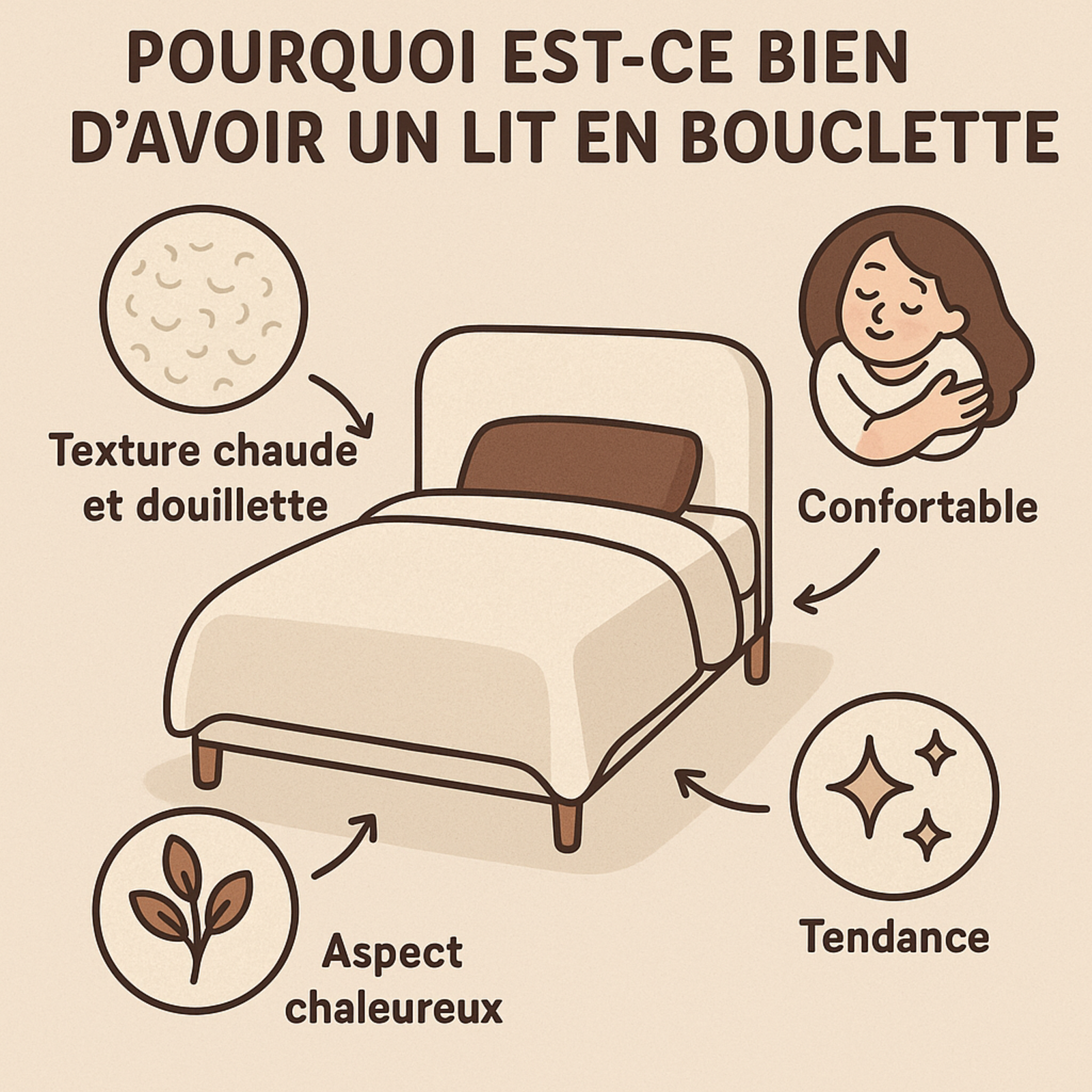 Lit coffre bouclette, tête de lit, grand espace de stockage - Collection Versailles