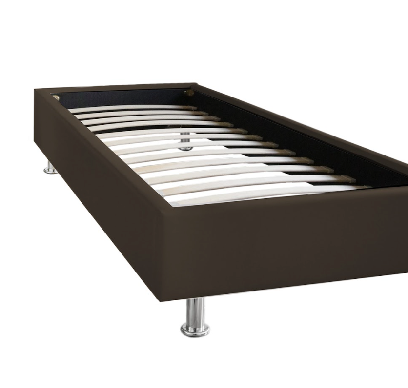 Sommier simili cuir chocolat, lattes bois flexibles - Collection Deco
