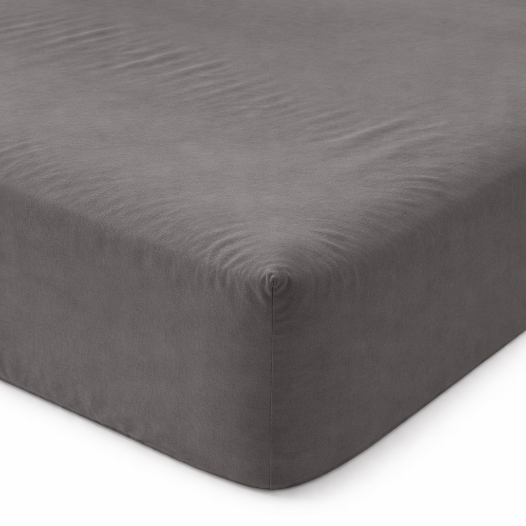 Fitted sheet, elasticated, breathable, dark grey - Solid Collection