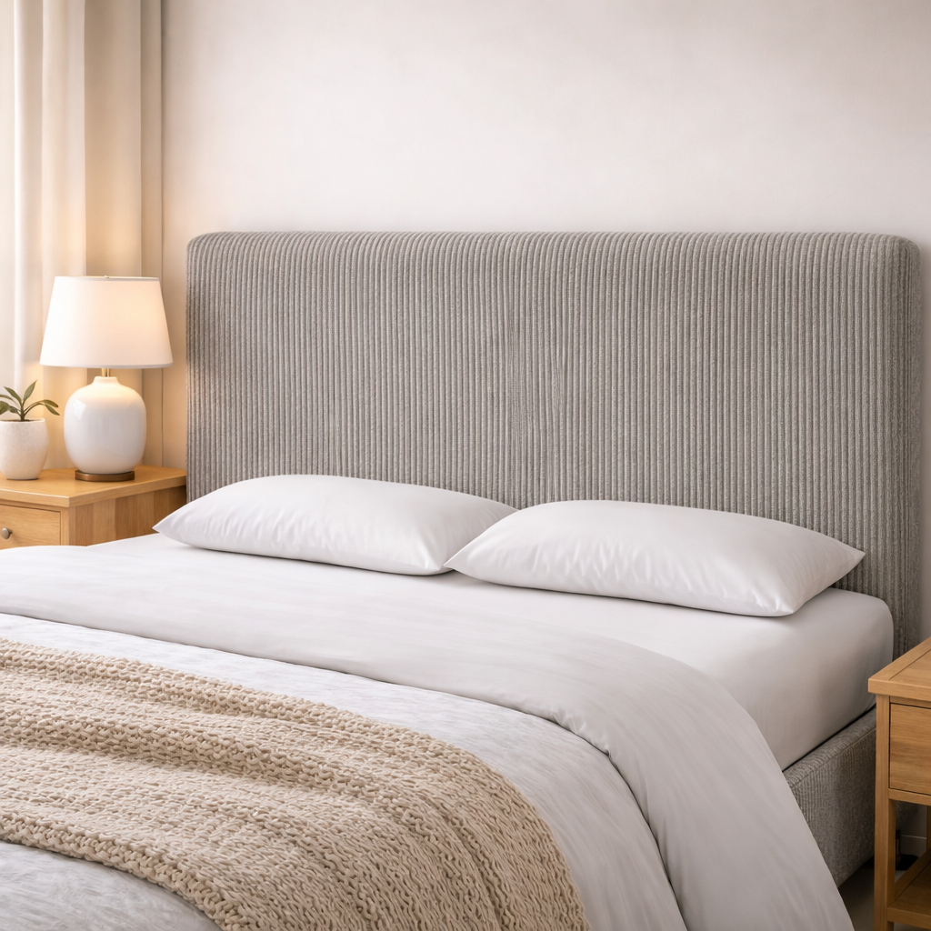 Housse de tête de lit velours côtelé gris