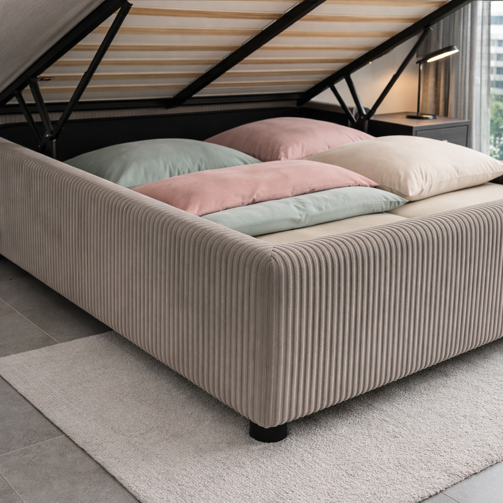Housse structure lit coffre velours côtelé gris