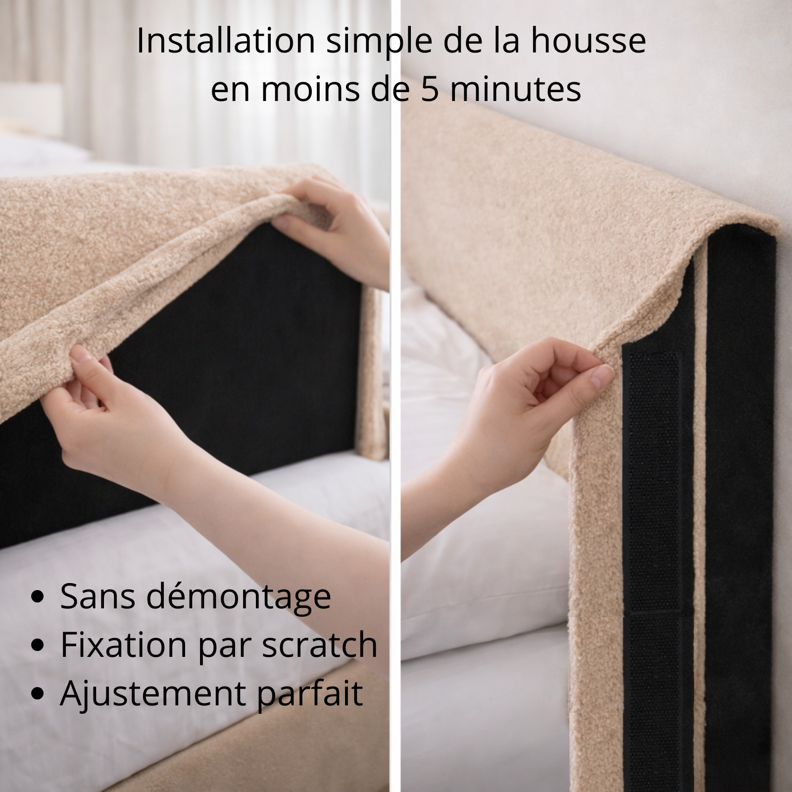 Tête de lit avec housse bouclette sable