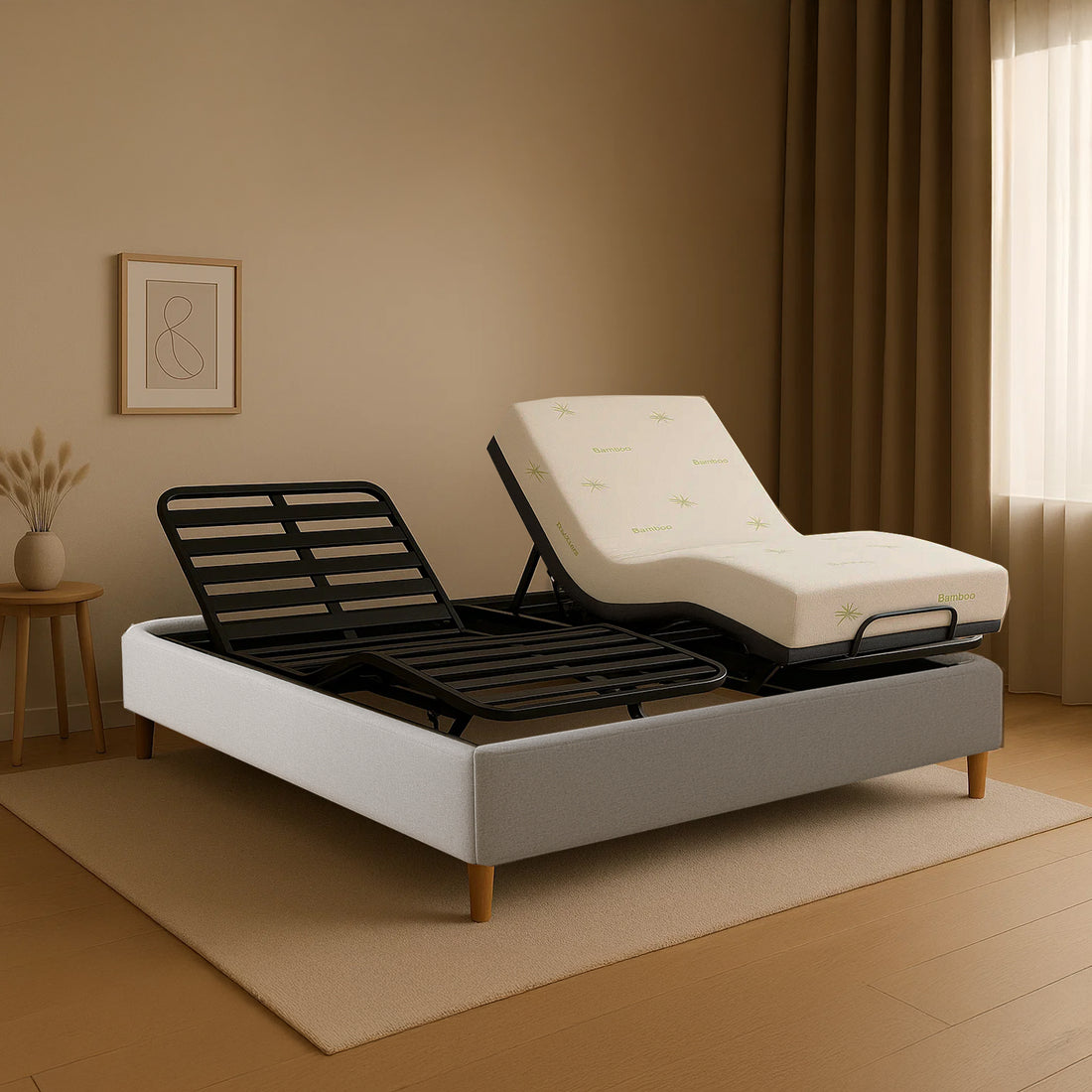 Pack lit électrique orthopédique à lattes en tissu gris clair  Orthoflex : matelas inclus