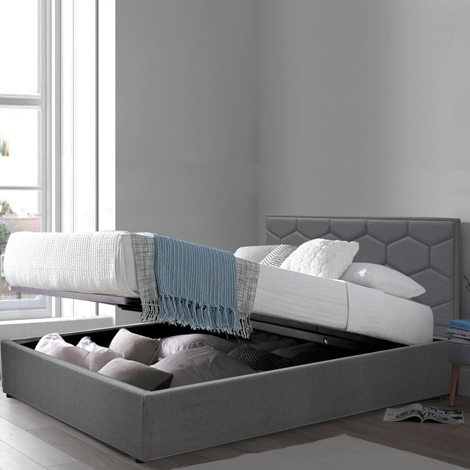 Innovatives VariLuxe-Bett mit Stauraum - Austauschbares Kopfteil: Kunstleder und großer Stauraum