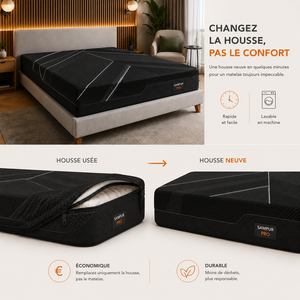 Housse universelle pour matelas hybride - Collection Pro