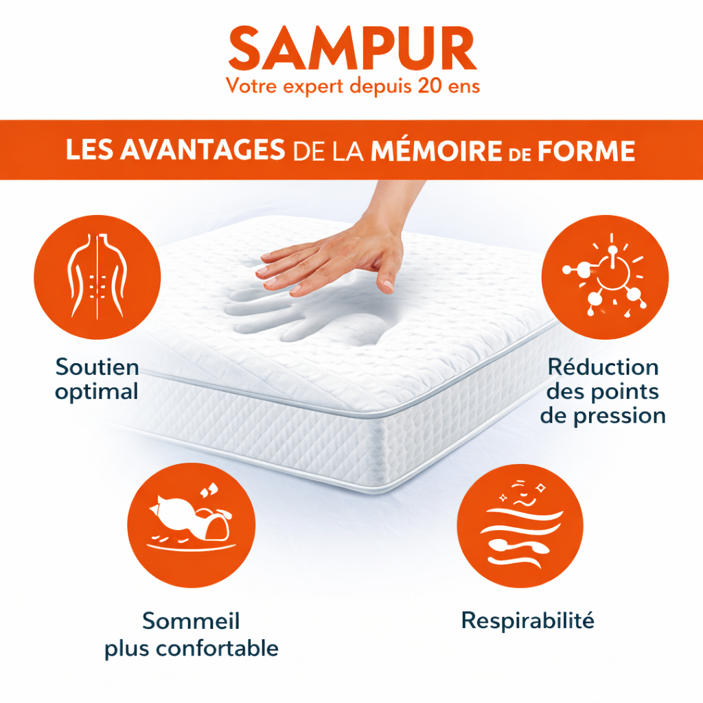 Matelas mémoire de forme, surmatelas intégré - Collection César
