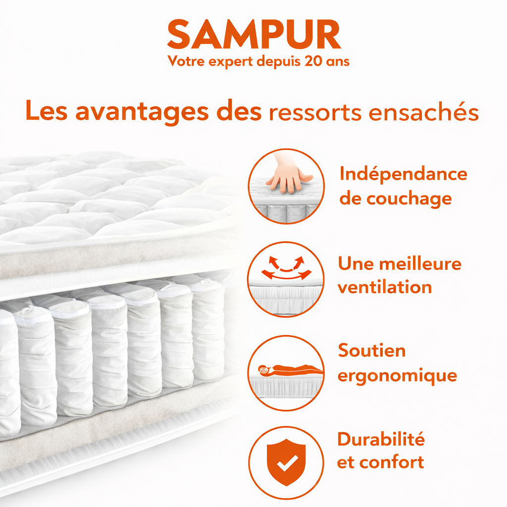 Matelas ressorts ensachés, mémoire de forme - Collection Cosmos