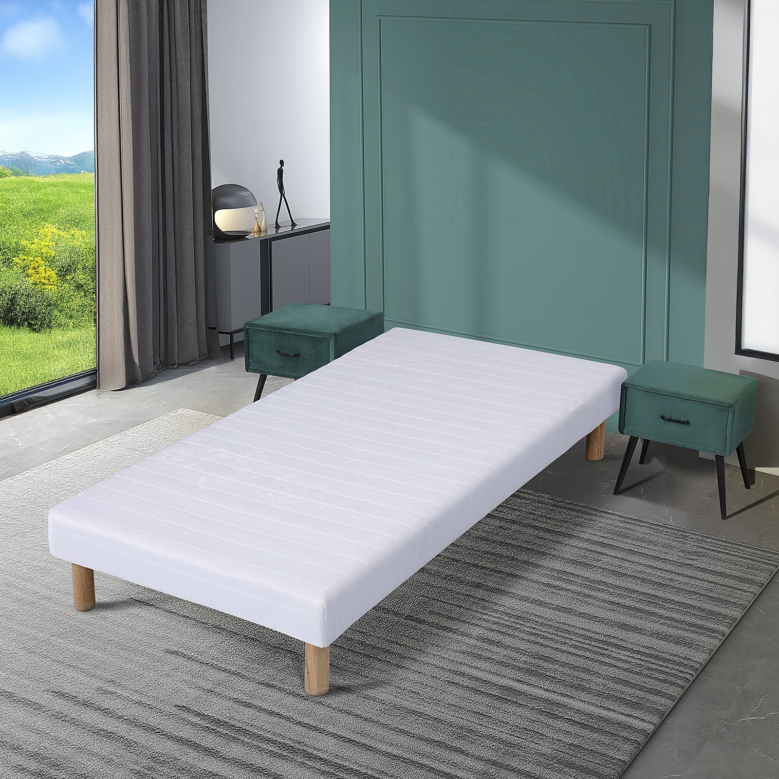 Komfort-Polsterboxspring: Holzstruktur und flexible Holzlamellen