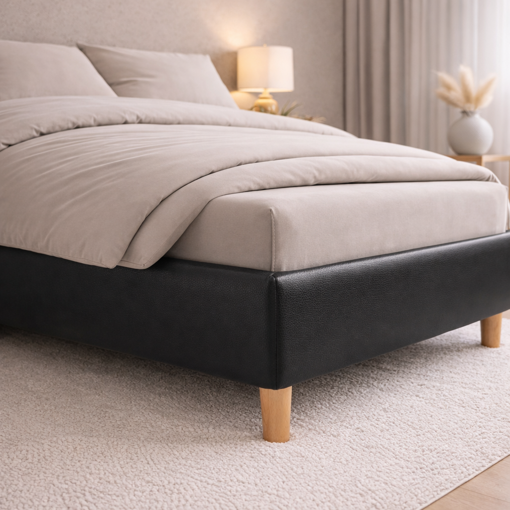 Housse structure lit fixe simili cuir noir