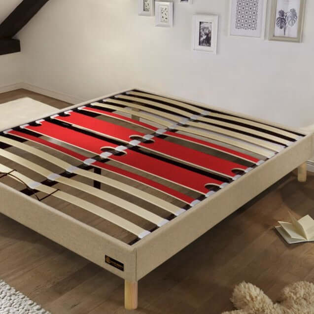 Sommier tissu Eva : Cadre et pieds en bois - sommier à lattes flexibles