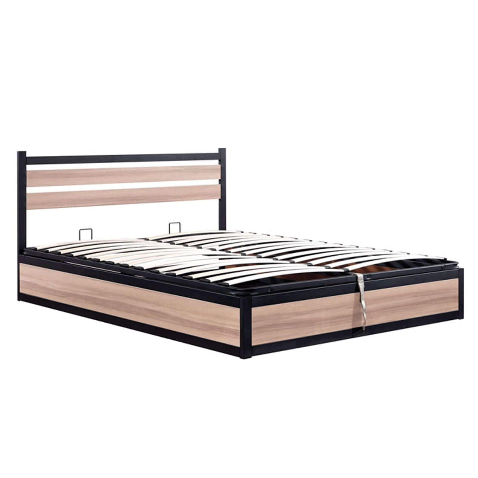 Industrial-style storage bed with headboard and large storage compartment - Chicago Collection