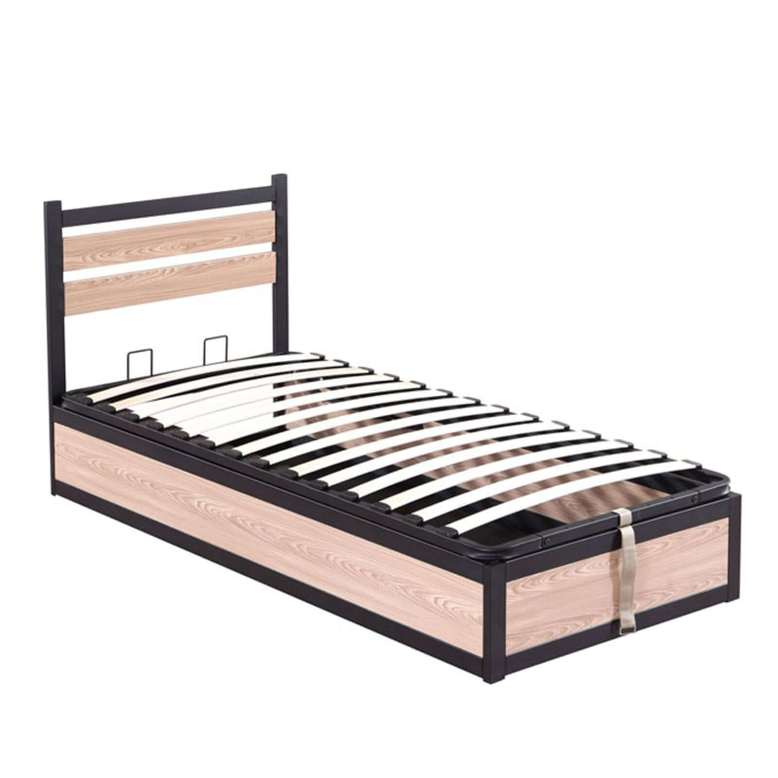 Industrial-style storage bed with headboard and large storage compartment - Chicago Collection