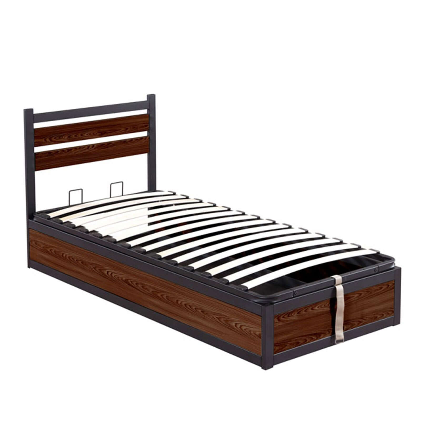 Industrial-style storage bed with headboard and large storage compartment - Chicago Collection