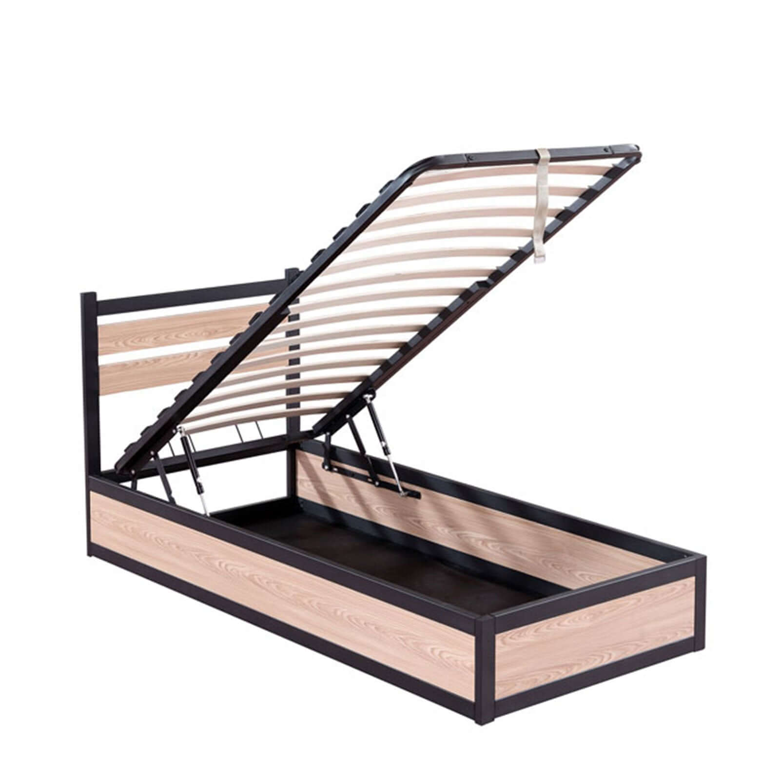 Industrial-style storage bed with headboard and large storage compartment - Chicago Collection