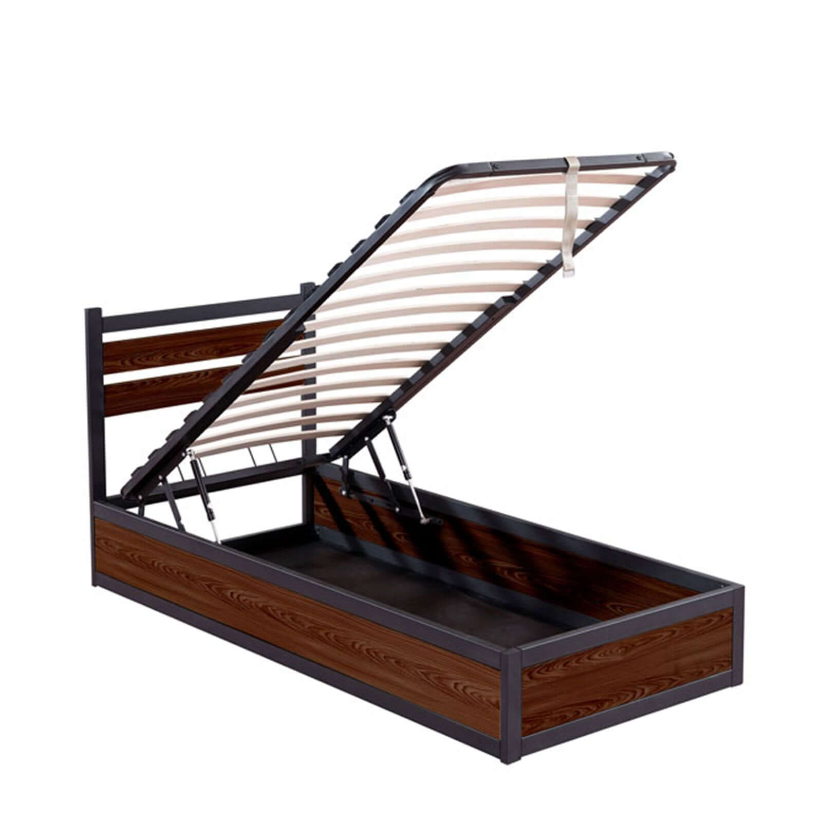 Industrial-style storage bed with headboard and large storage compartment - Chicago Collection