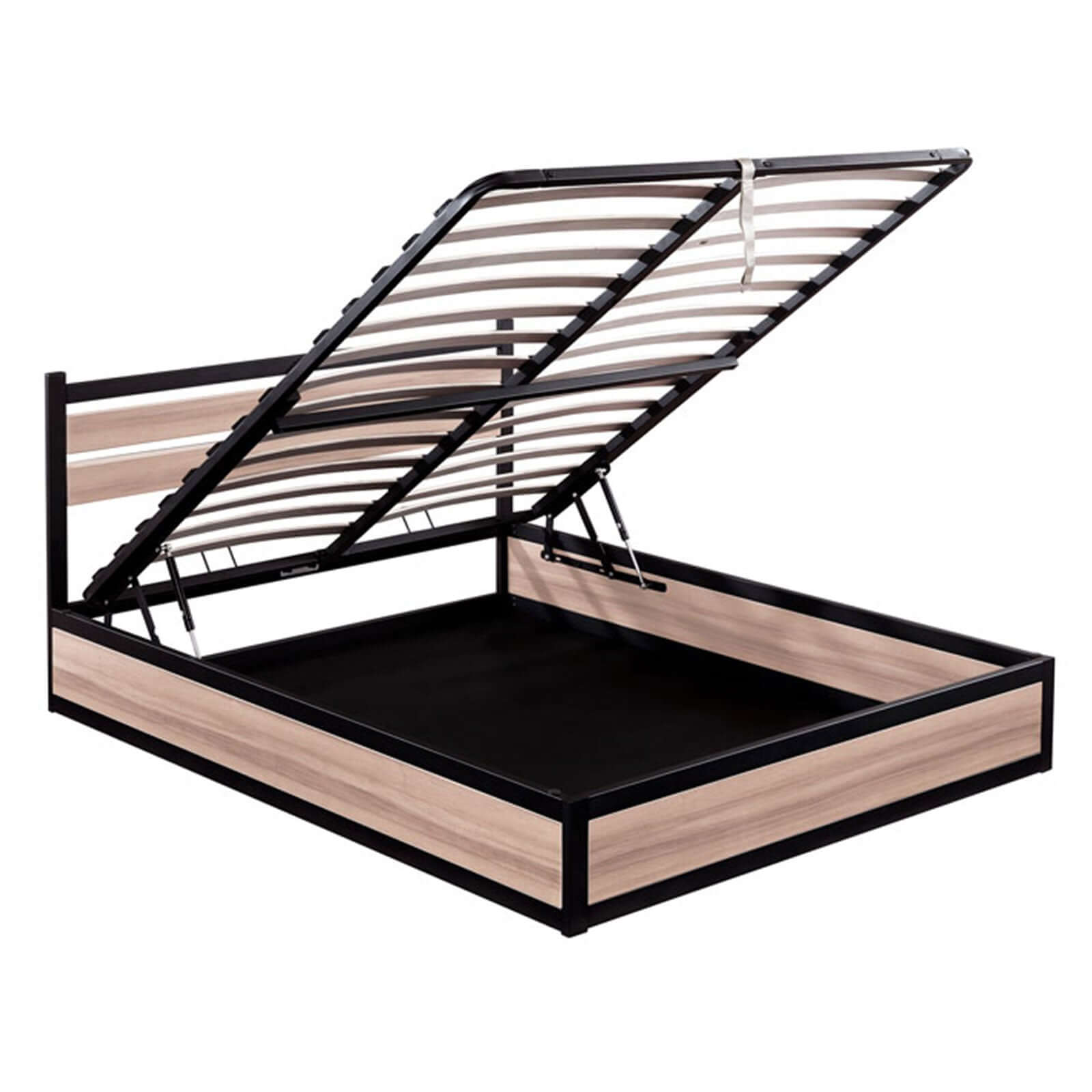 Industrial-style storage bed with headboard and large storage compartment - Chicago Collection