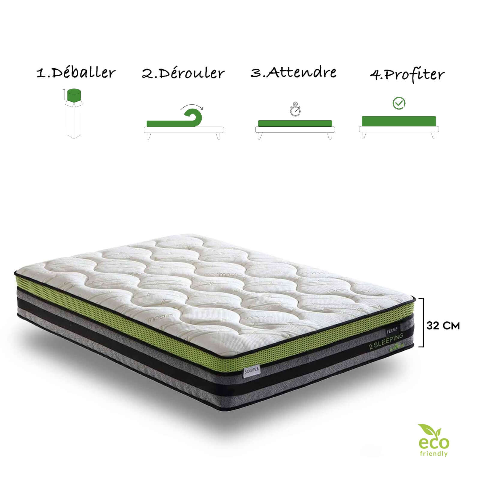 Matelas bi-confort souple/ferme, mémoire de forme, ressorts - Collection Bi-Confort