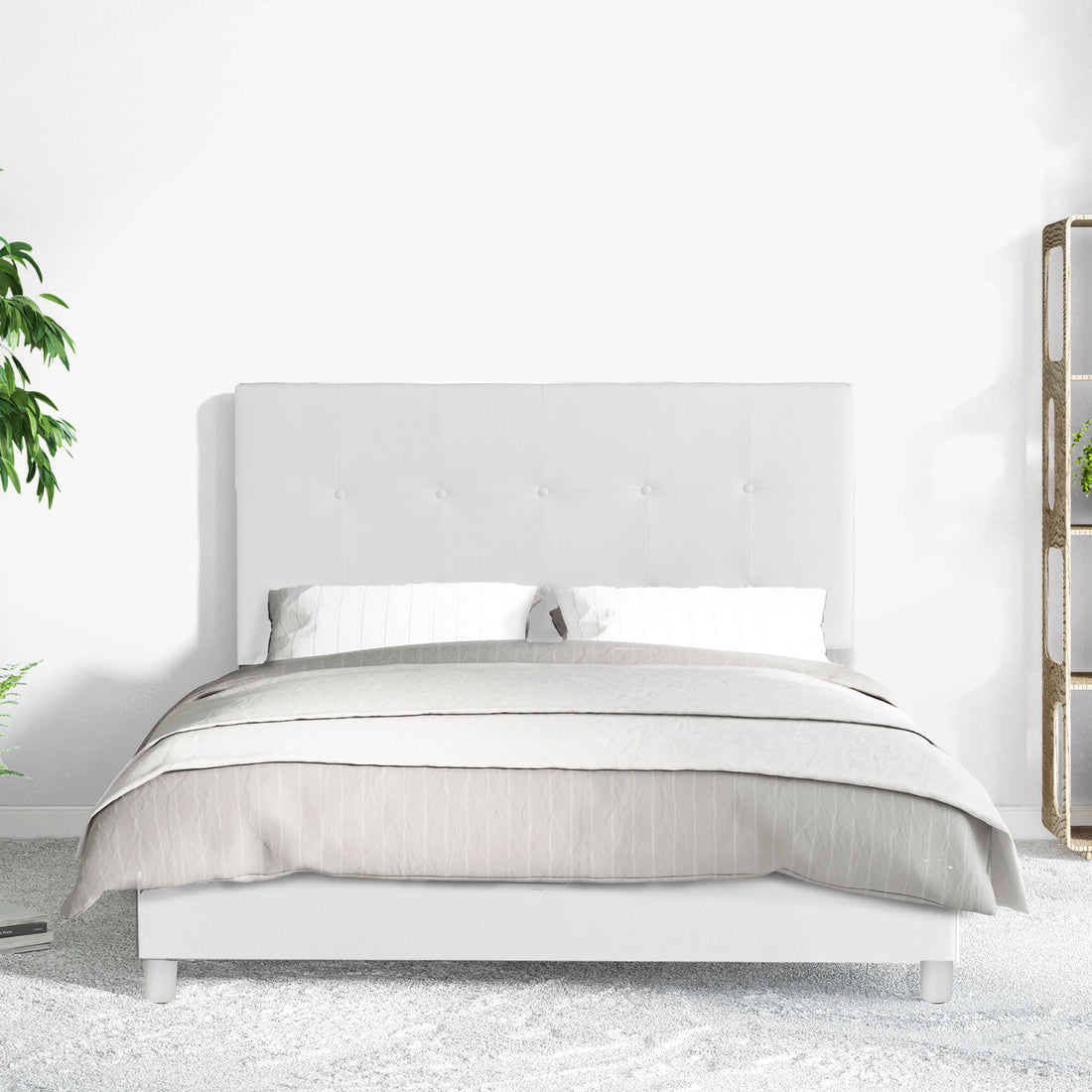 Lit capitonné Triomphe et contemporain : Simili cuir et sommier à lattes en bois