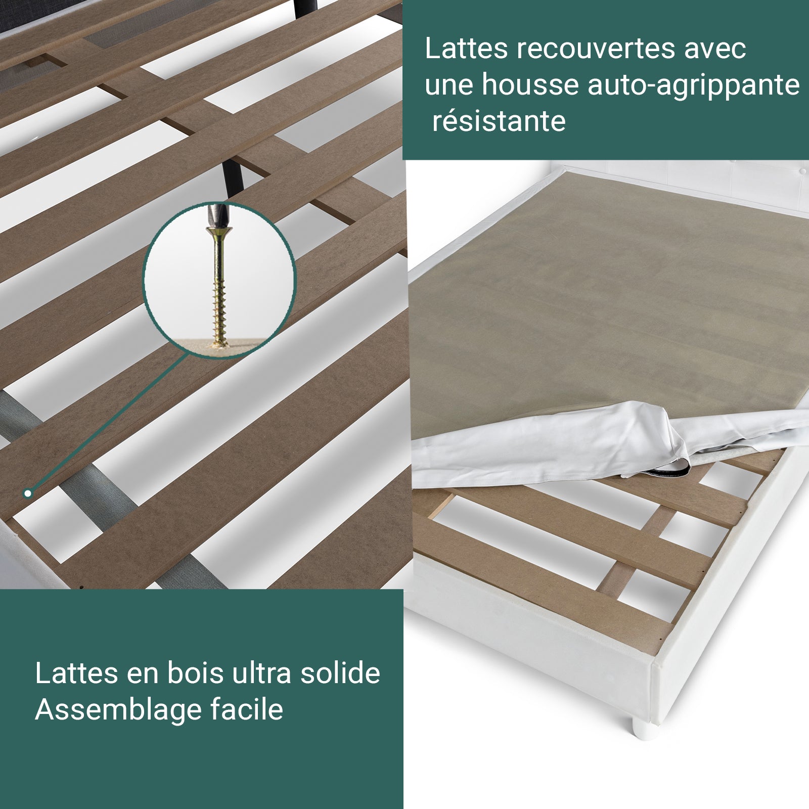 Lit capitonné Triomphe et contemporain : Simili cuir et sommier à lattes en bois