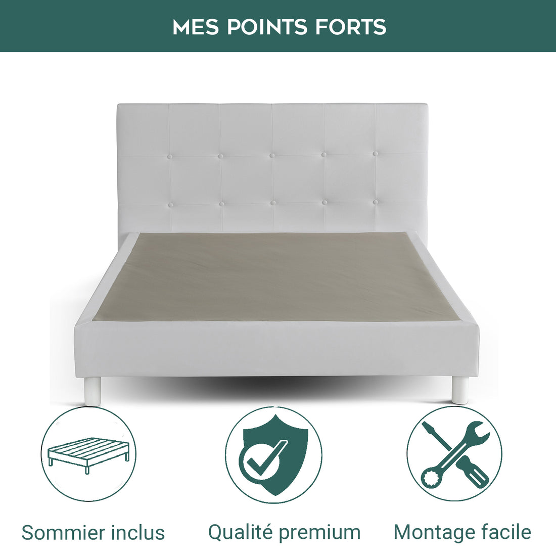 Lit capitonné Triomphe et contemporain : Simili cuir et sommier à lattes en bois