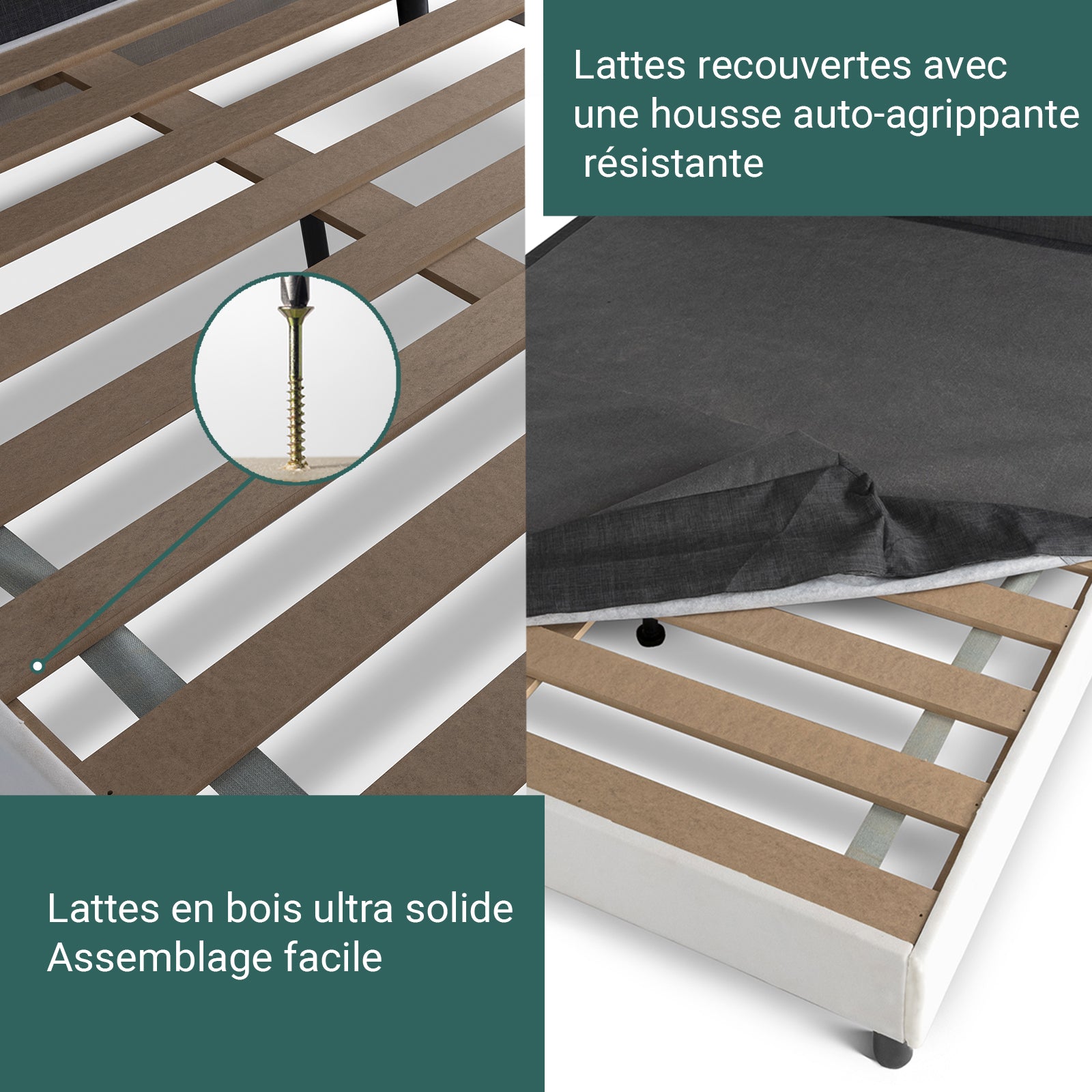 Lit capitonné Triomphe et contemporain : Simili cuir et sommier à lattes en bois