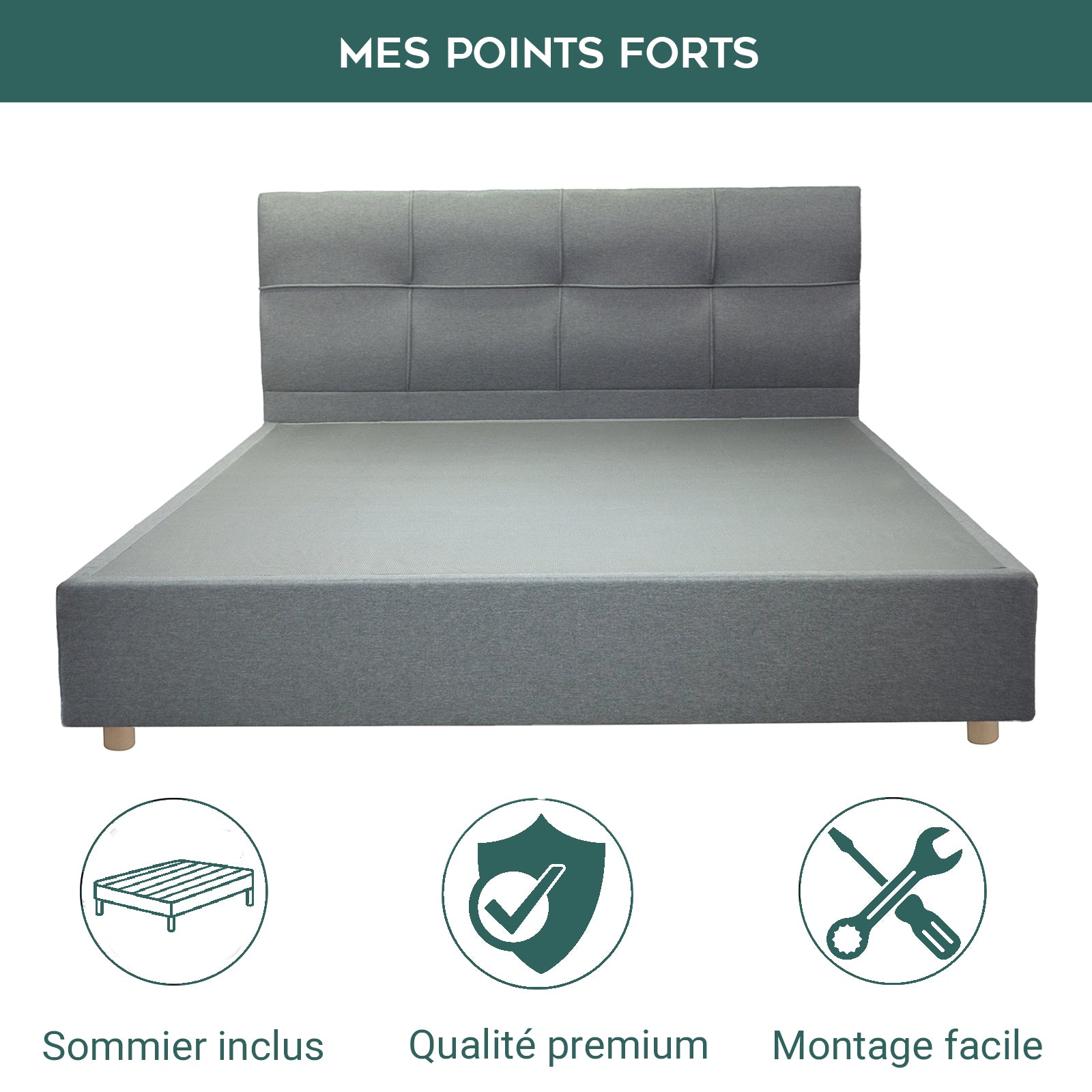 Innovatives VariLuxe-Bett - Austauschbares Kopfteil: Stoff- und Holzlattenrost