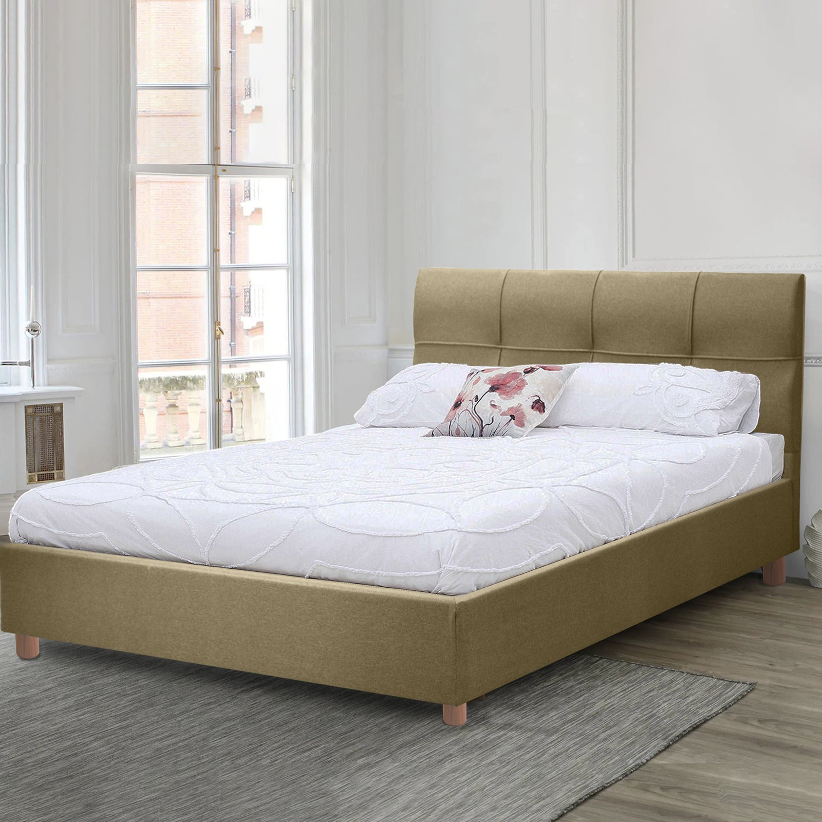 Innovatives VariLuxe-Bett - Austauschbares Kopfteil: Stoff- und Holzlattenrost