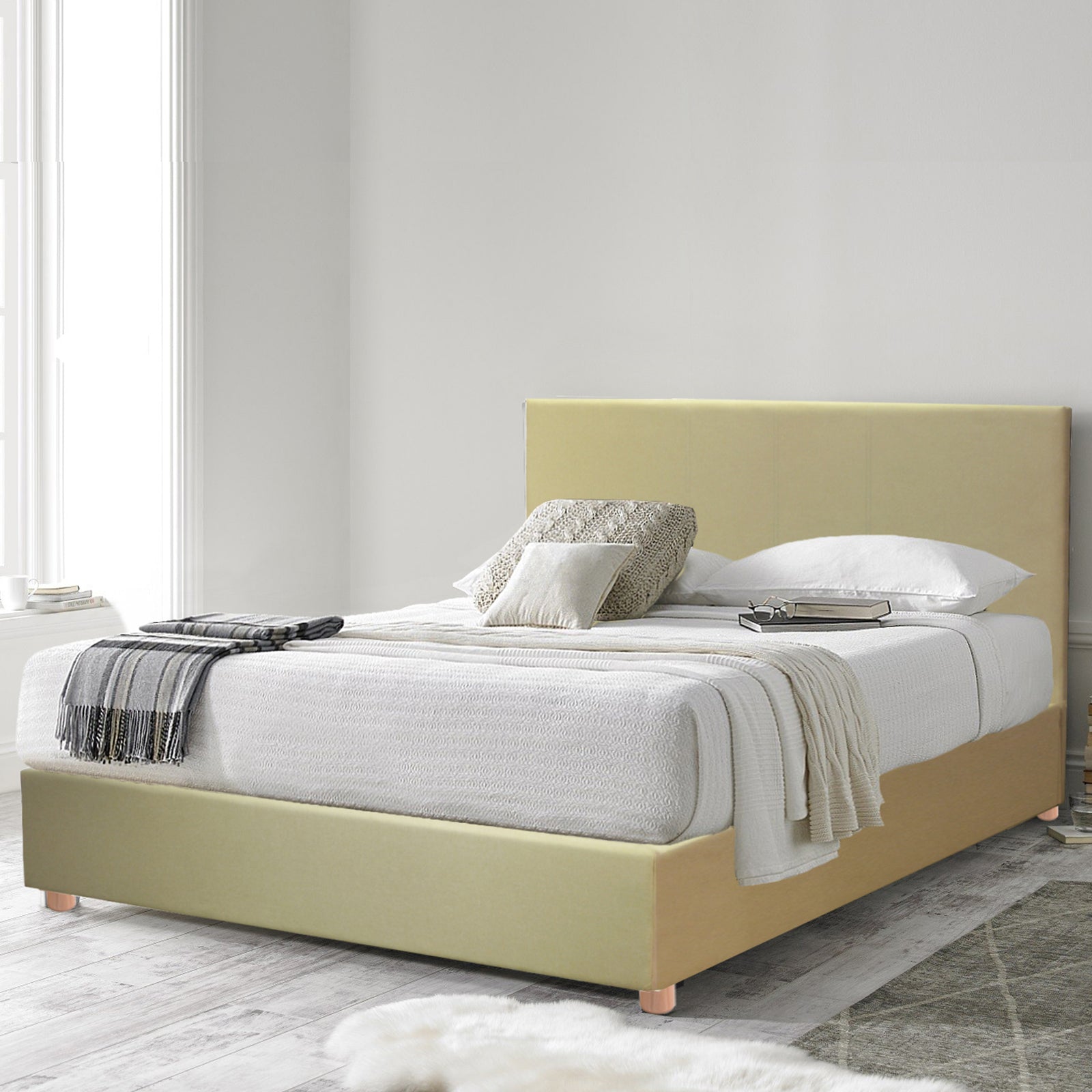 Innovatives VariLuxe-Bett - Austauschbares Kopfteil: Stoff- und Holzlattenrost
