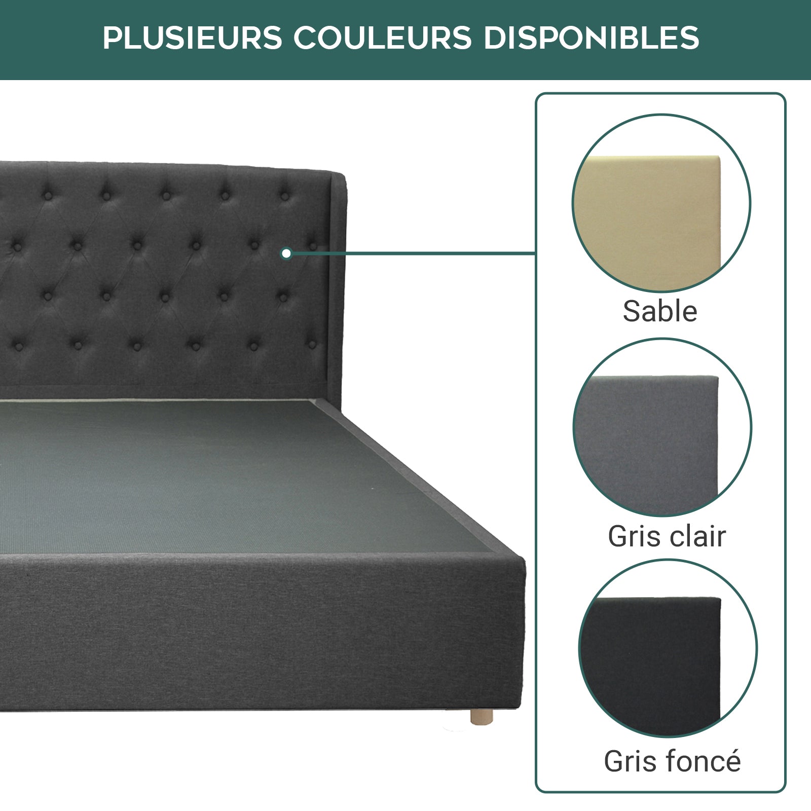 Lit capitonné Clémentine : tissu et sommier à lattes en bois