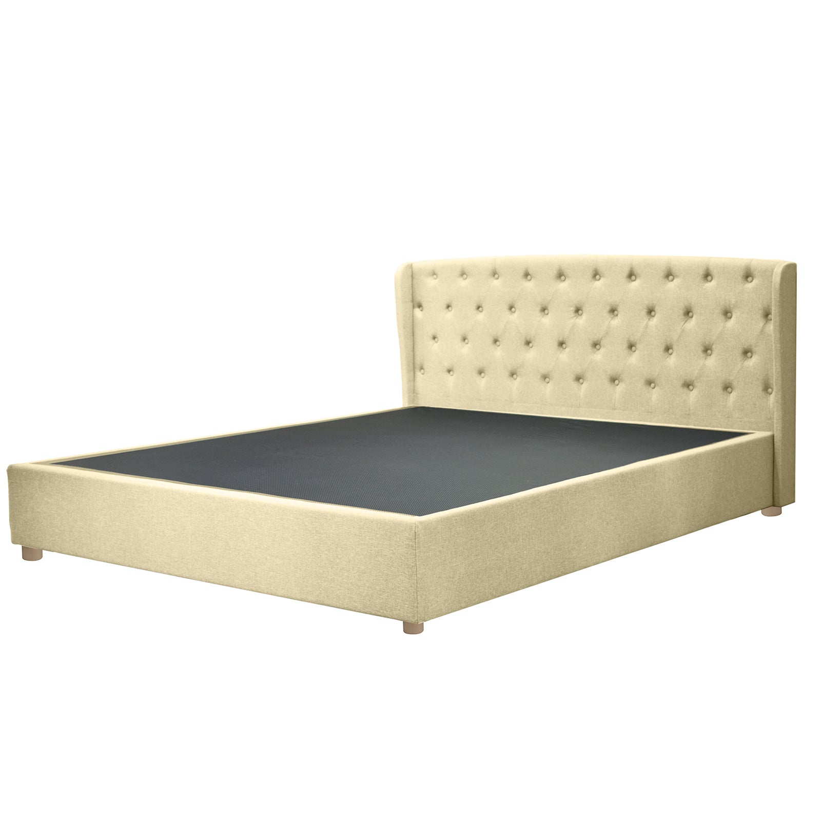 Lit capitonné Clémentine : tissu et sommier à lattes en bois