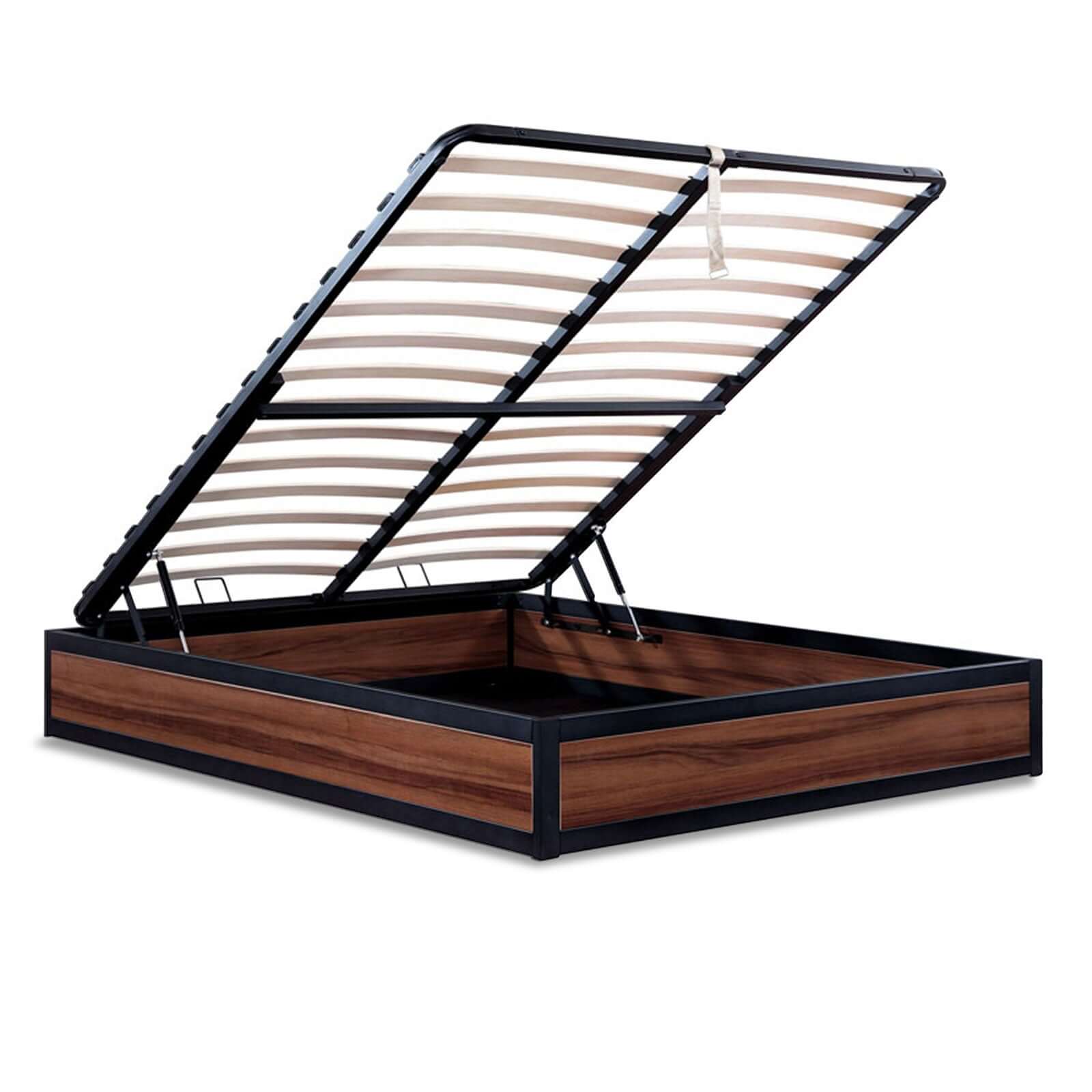 Industrial-style storage bed, wooden slatted base, large storage compartment - Boston Collection