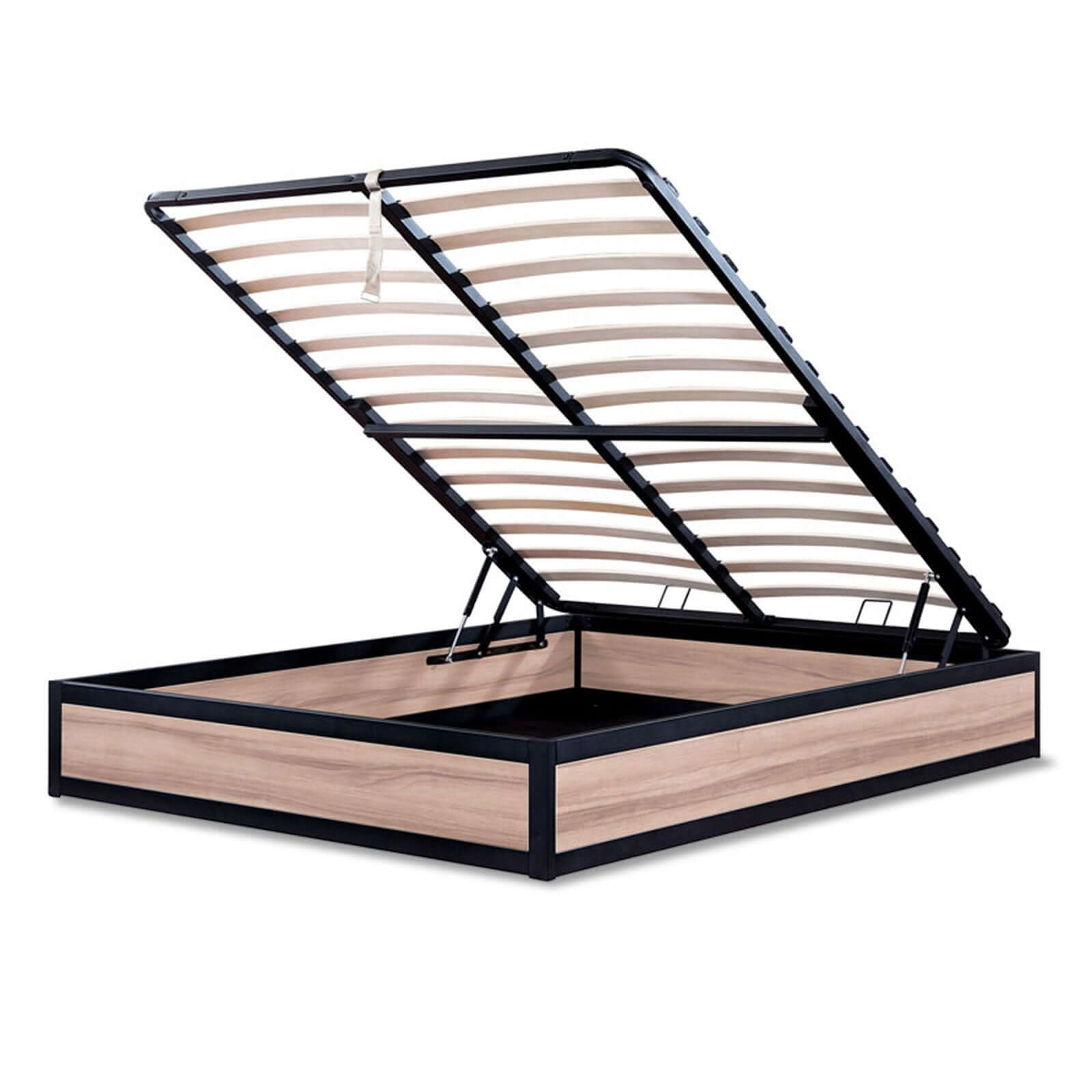 Industrial-style storage bed, wooden slatted base, large storage compartment - Boston Collection