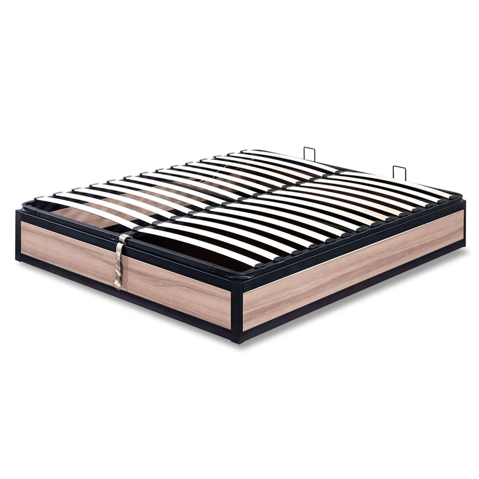 Industrial-style storage bed, wooden slatted base, large storage compartment - Boston Collection