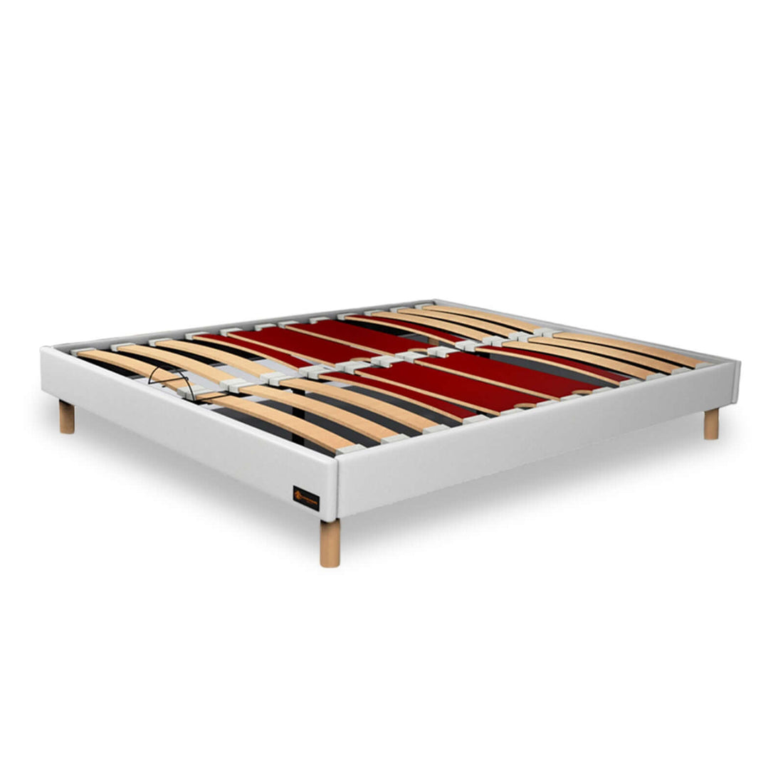 Sommier simili cuir et bois Anna : Cadre et pieds en bois - Sommier à lattes en bois flexibles