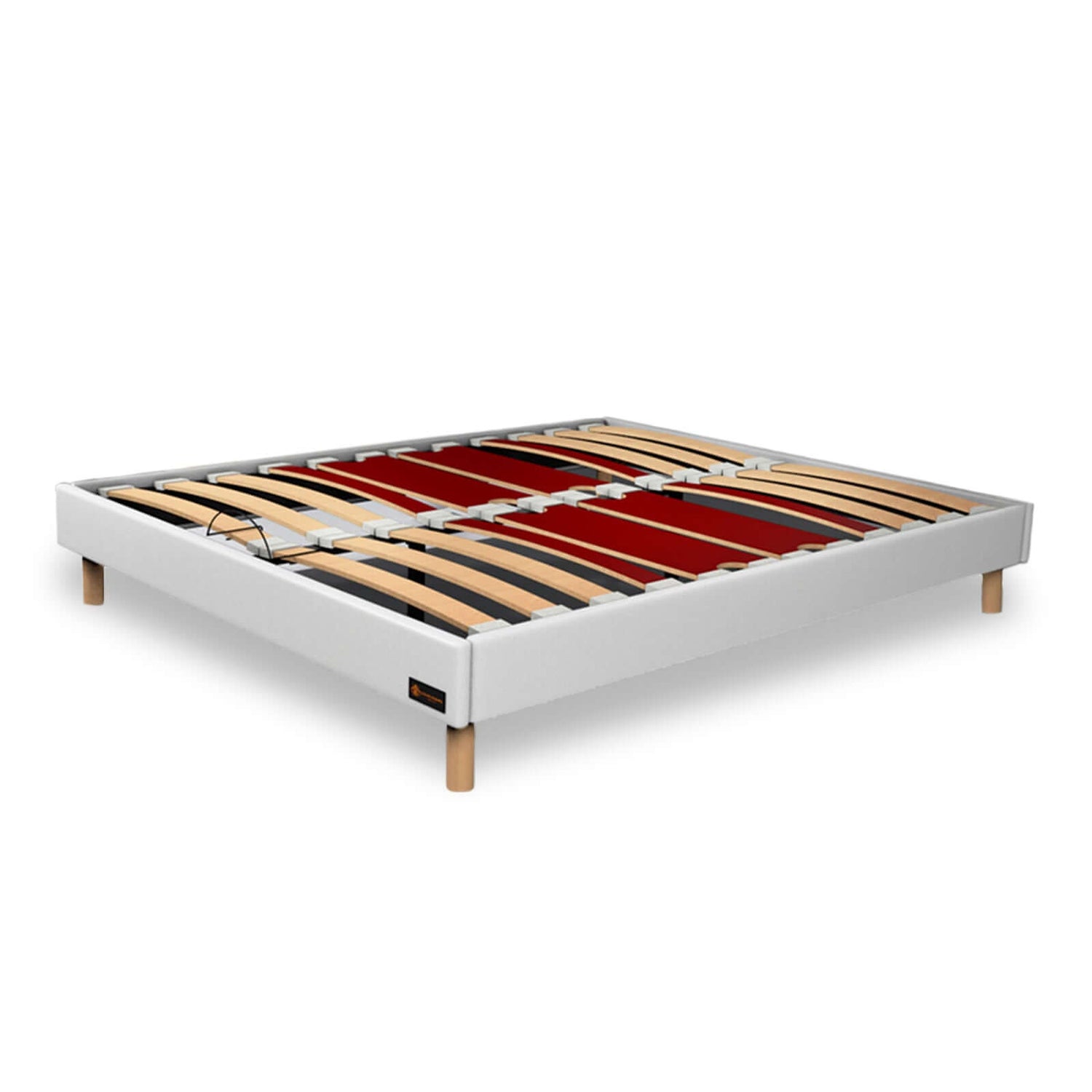 Anna Kunstleder- und Holzbettgestell: Rahmen und Beine aus Holz - Bettgestell mit flexiblen Holzlatten