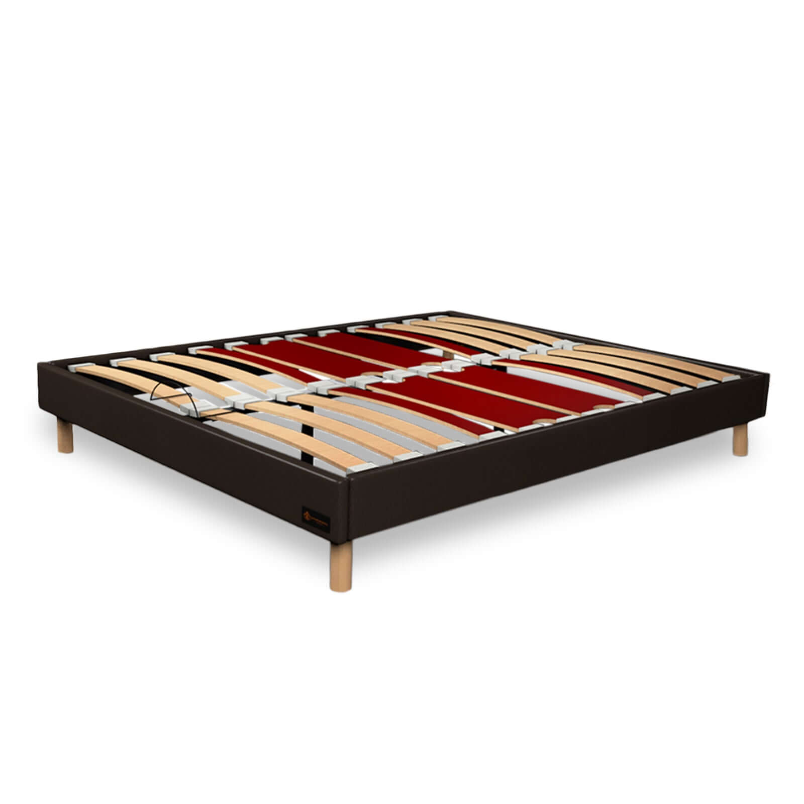 Anna Kunstleder- und Holzbettgestell: Rahmen und Beine aus Holz - Bettgestell mit flexiblen Holzlatten