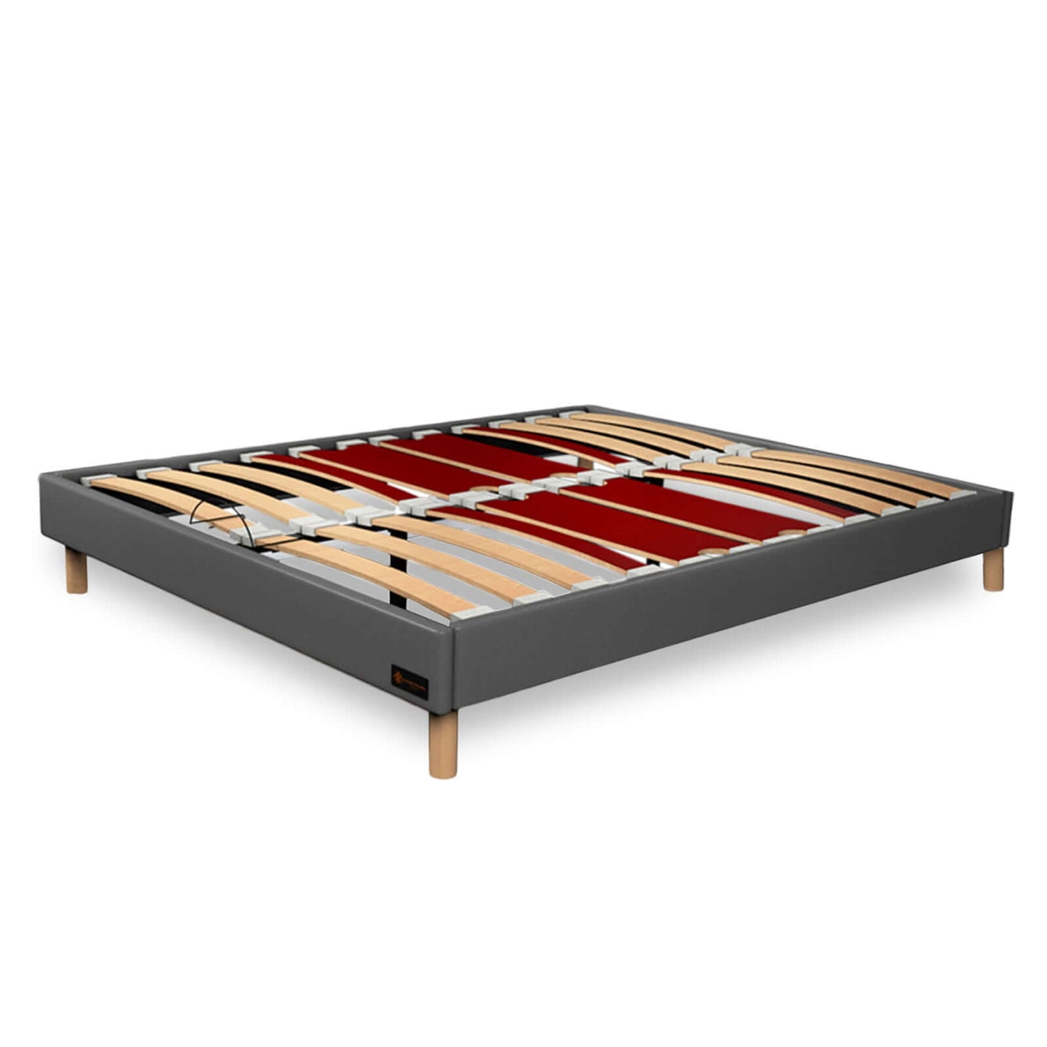 Anna Kunstleder- und Holzbettgestell: Rahmen und Beine aus Holz - Bettgestell mit flexiblen Holzlatten