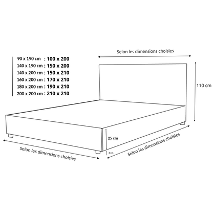 Lit coffre bouclette, tête de lit, grand espace de stockage - Collection Versailles