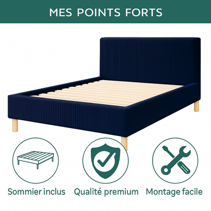 Lit Prince en velours côtelé : sommier et tête de lit