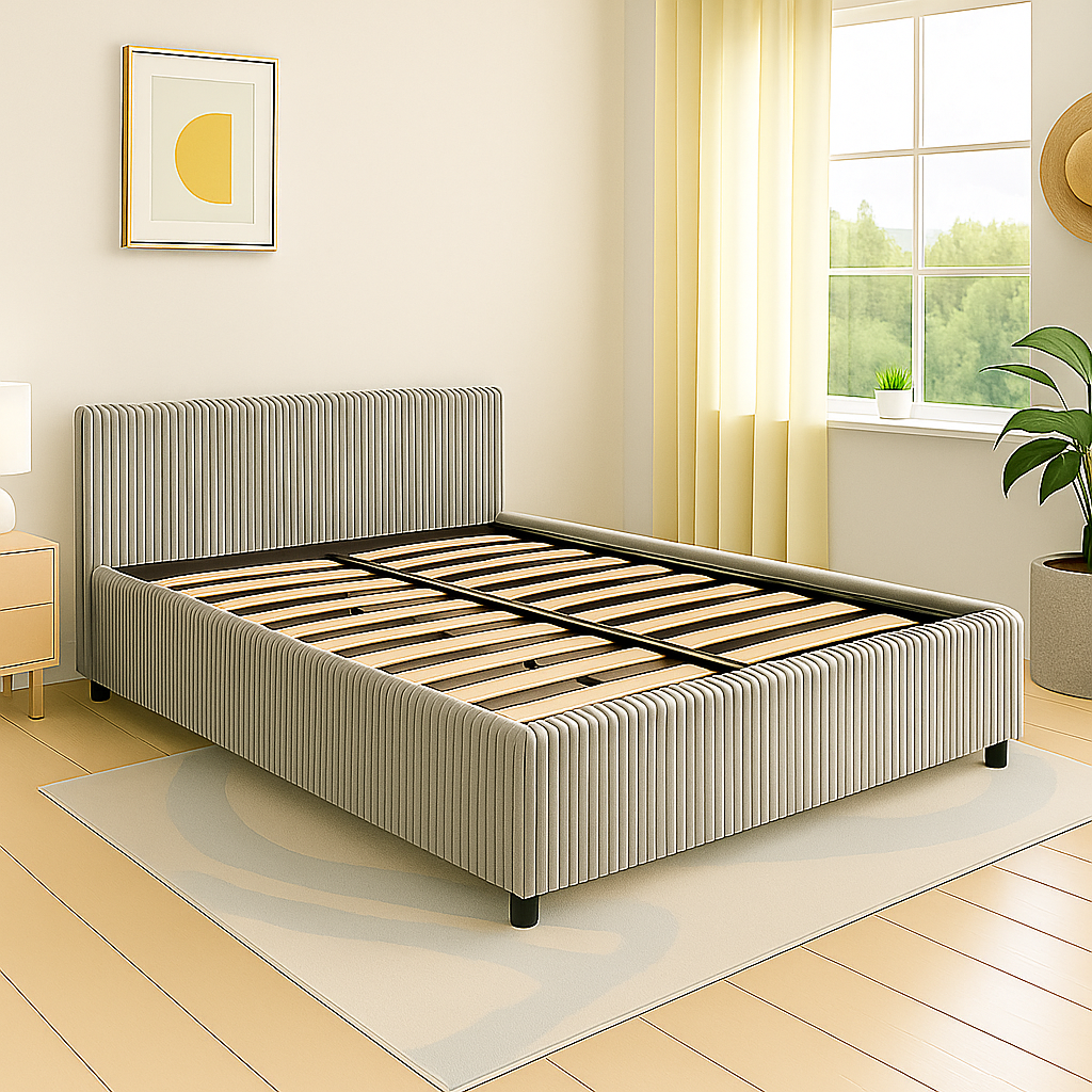 Lit coffre velours côtelé, tête de lit, grand espace de stockage - Collection Versailles