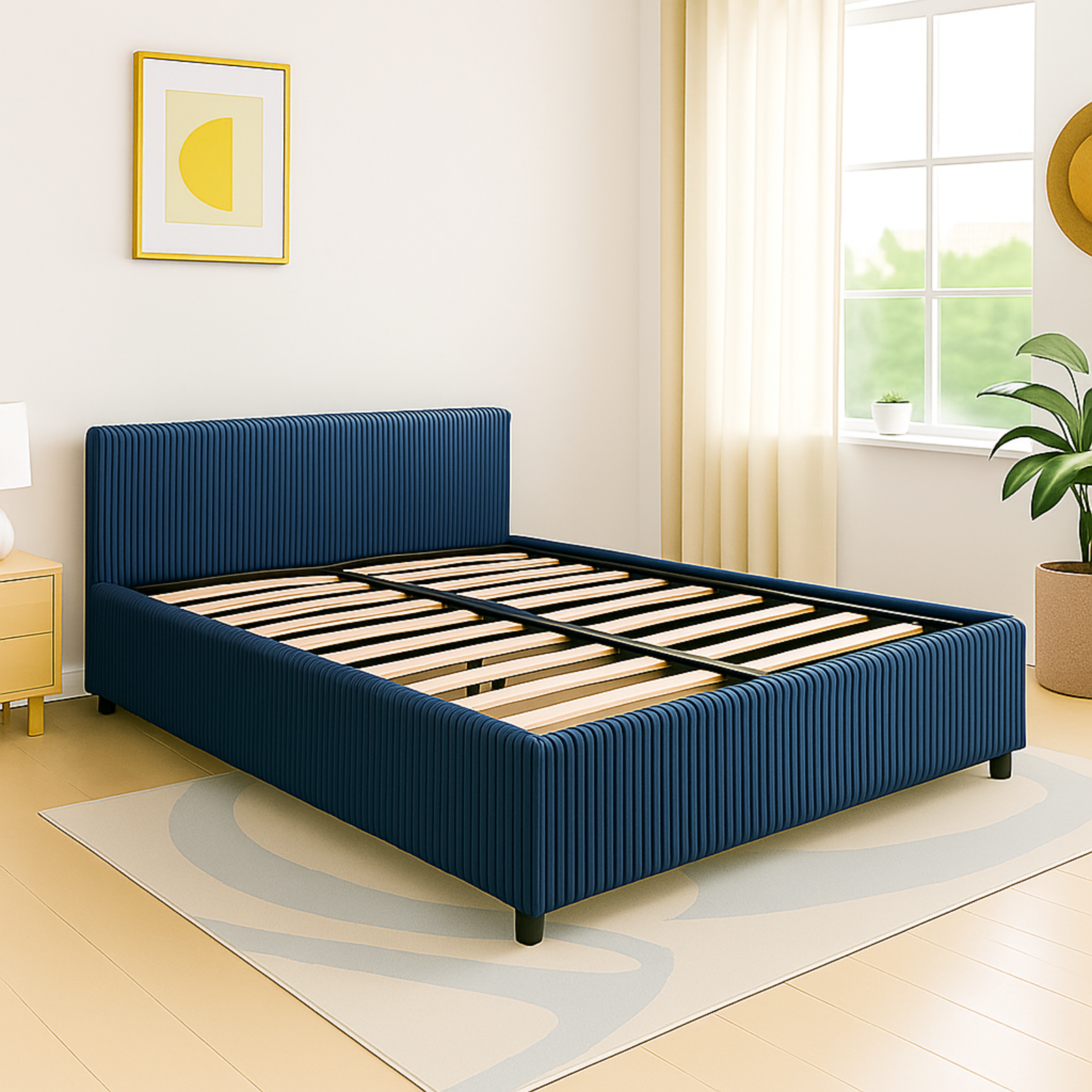 Lit coffre velours côtelé, tête de lit, grand espace de stockage - Collection Versailles