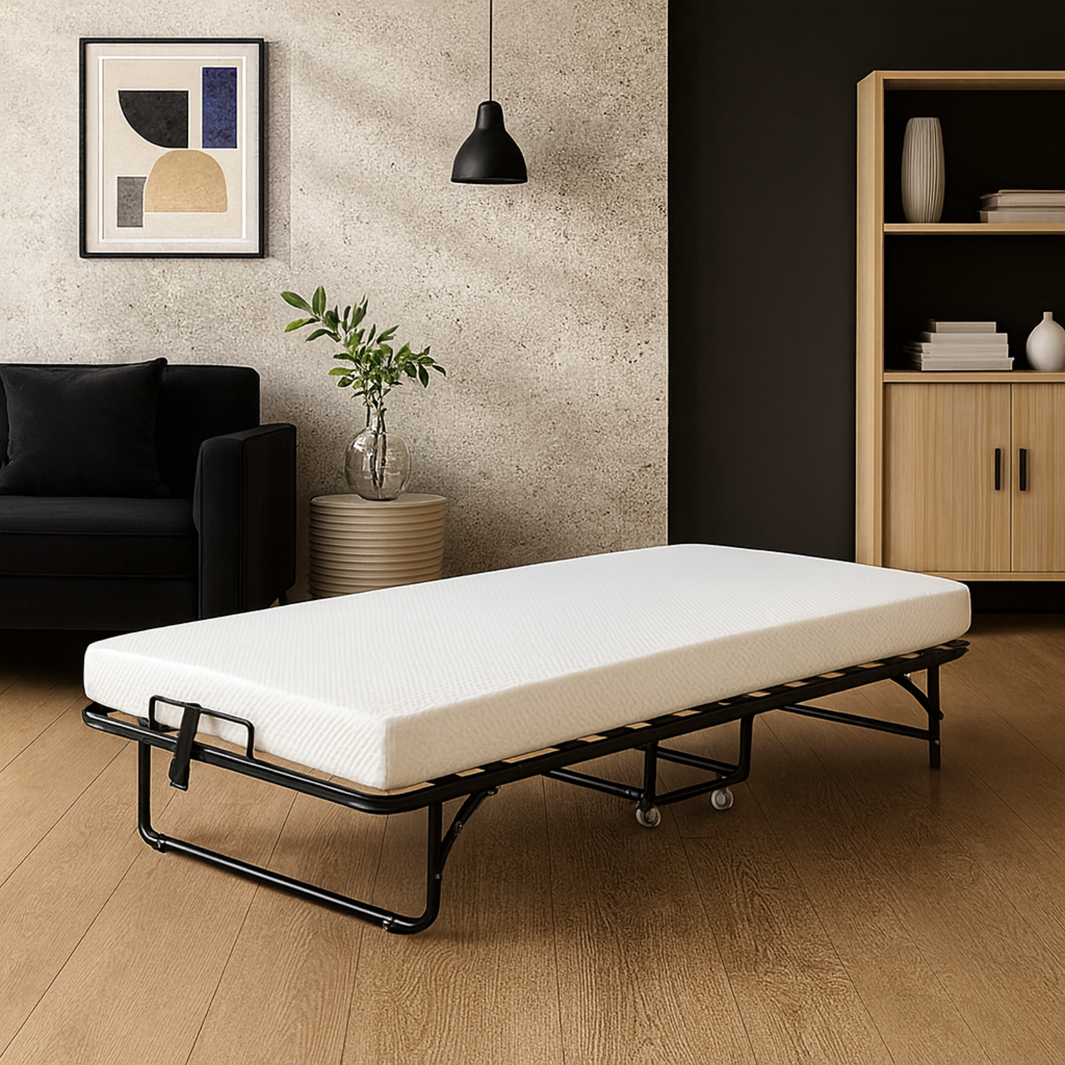 Lit pliant à roulettes avec matelas : lit d’appoint avec sommier à lattes flexibles - Collection Pliable