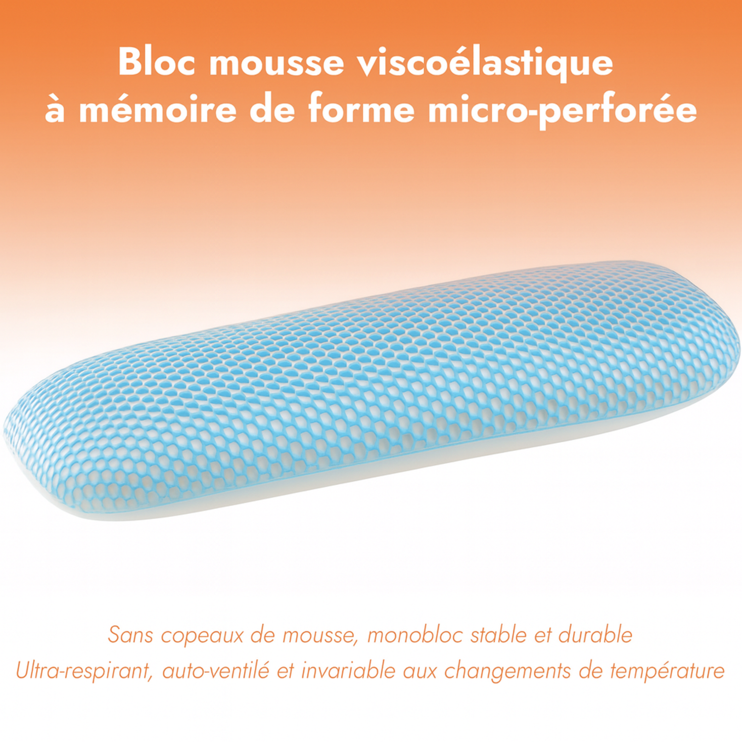 Traversin mémoire de forme intelligent, structure alvéolée, déhoussable - Collection TPE