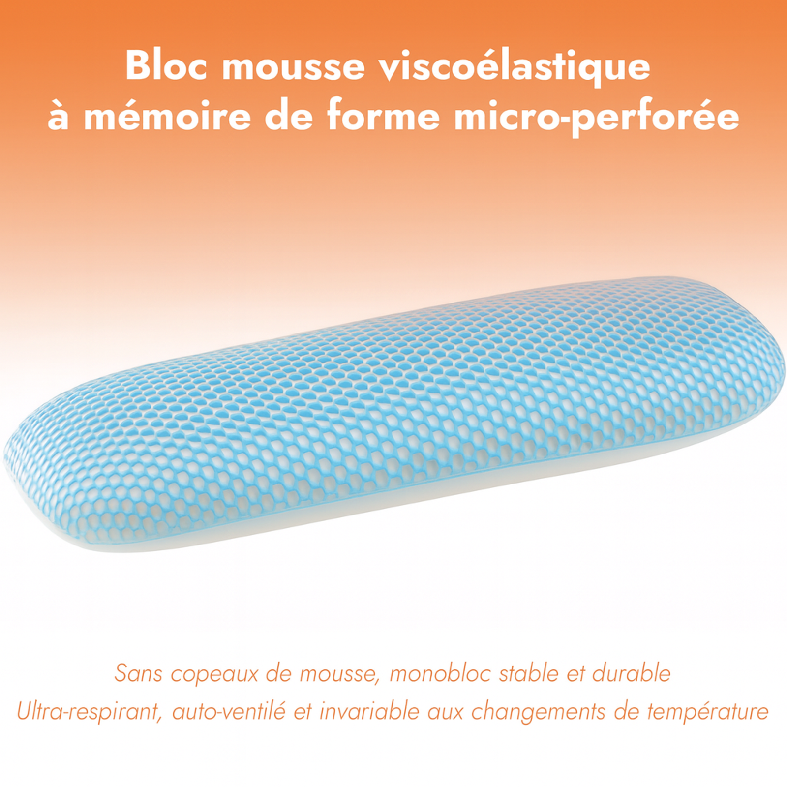 Traversin mémoire de forme intelligent, structure alvéolée, déhoussable - Collection TPE