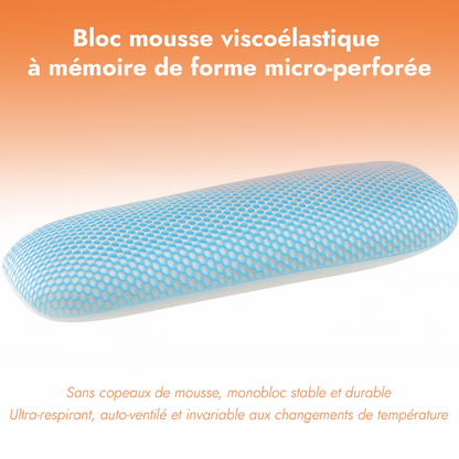Traversin mémoire de forme intelligent, structure alvéolée, déhoussable - Collection TPE