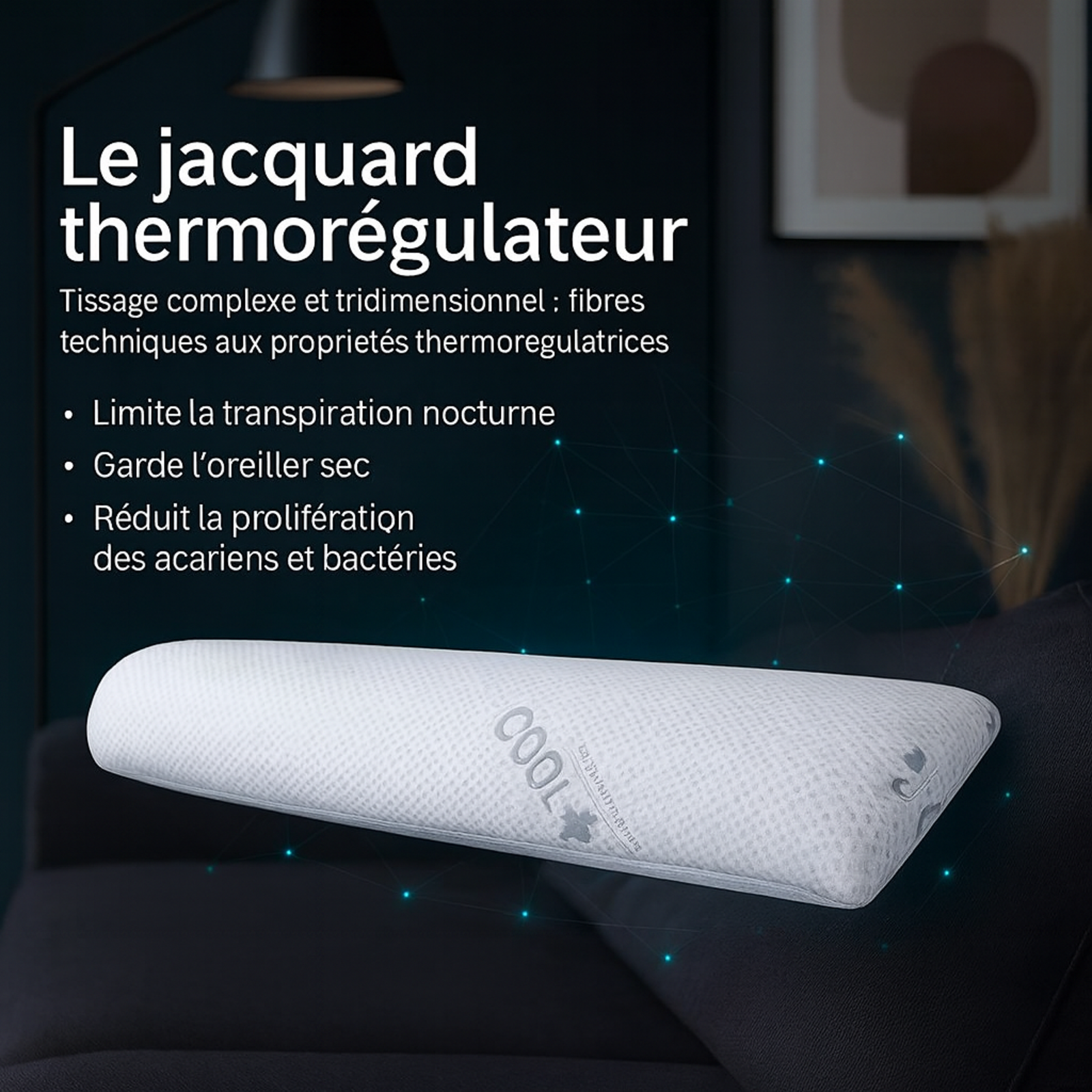 Traversin mémoire de forme rafraichissant, déhoussable, micro-perforé - Collection Frais