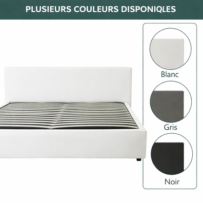 Innovatives Lounge-Stauraumbett in hellgrauem Stoff: Mit der horizontalen Öffnung wird das Bettenmachen zum Kinderspiel!