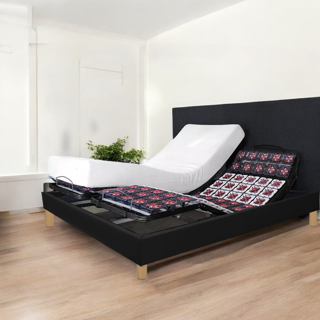 Orthopädisches elektrisches Bettset Technoflex, weißes Kunstleder, inklusive Matratze